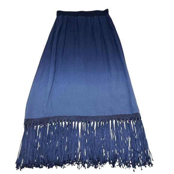 Chicos Skirt Womens 0 S Blue Ombre Linen Maxi Fringe Beachy Boho Hippie Festival - Picture 1 of 8